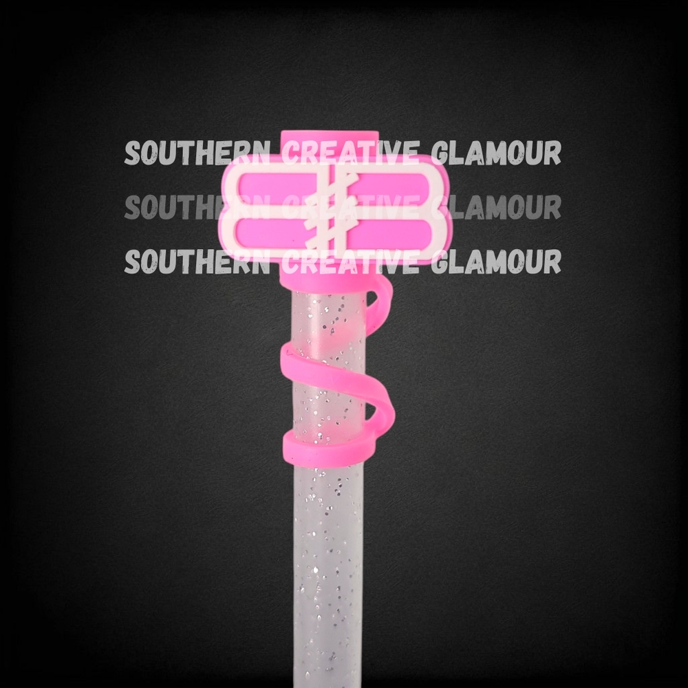 Fashion Pink & White Silicone 10mm Straw Topper - Fits Stanley Tumblers